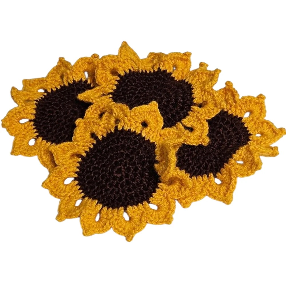 Set Of 4 Sunflower Crochet Coasters